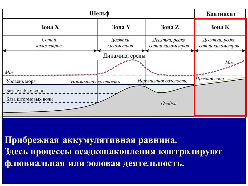 Прибрежная аккумулятивная равнина. Здесь процессы осадконакопления контролируют флювиальная или эоловая деятельность.